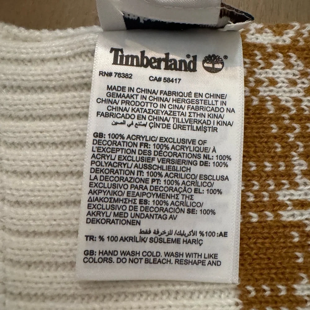 Timberland Houndstooth Gold and Cream Knit Scarf New With Tags